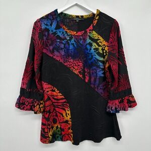 Calessa Top‎ Shirt Blouse Medium P Burnout Stretch Artsy Maximalist Boho Whimsy